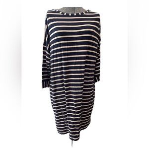 Jones New York sport petite XL navy/tan striped soft cotton blend dress-3/4 slee